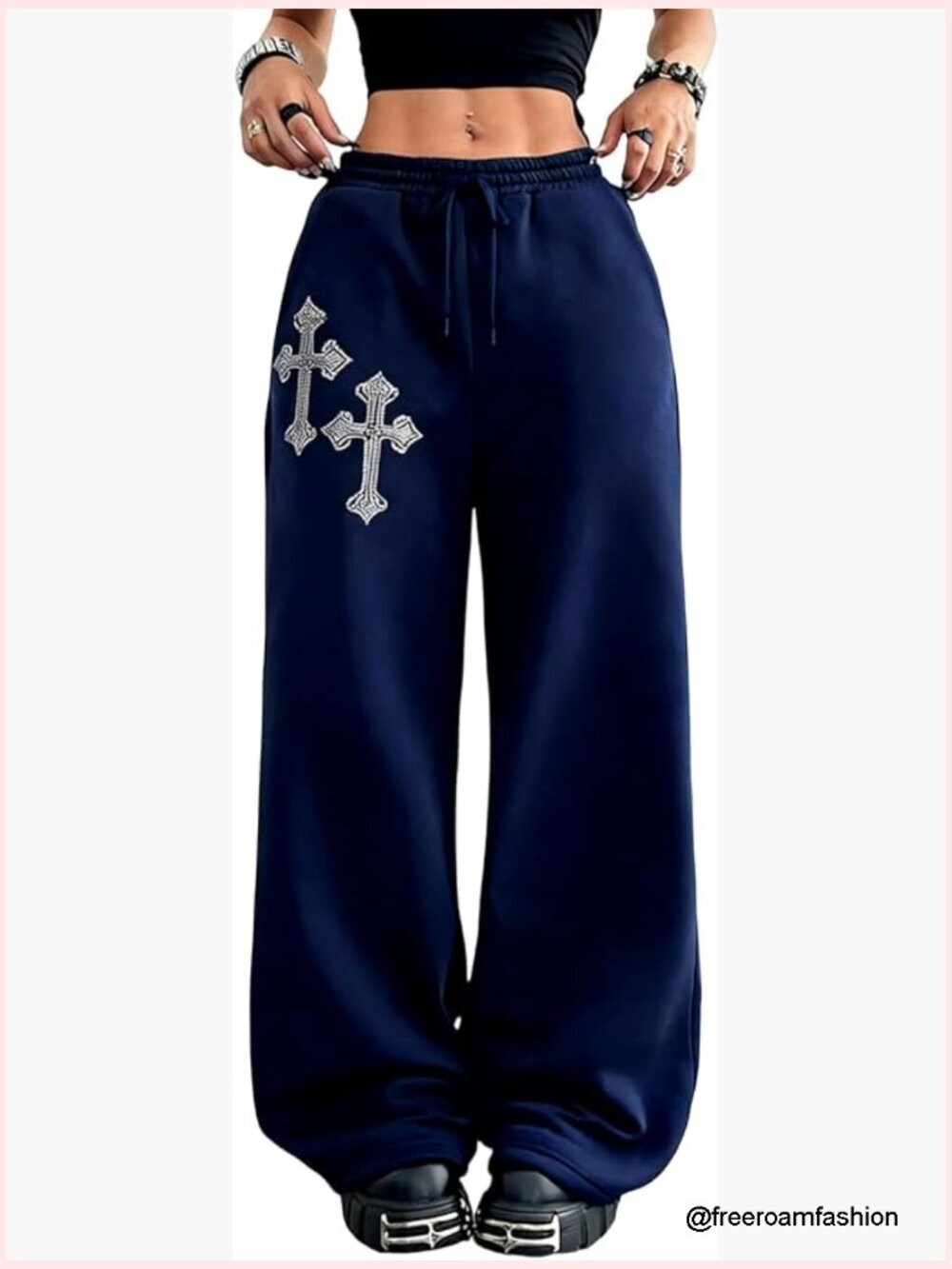 Y2k Baggy Rhinestone Wide Leg Sweatpants Drawstring Waist